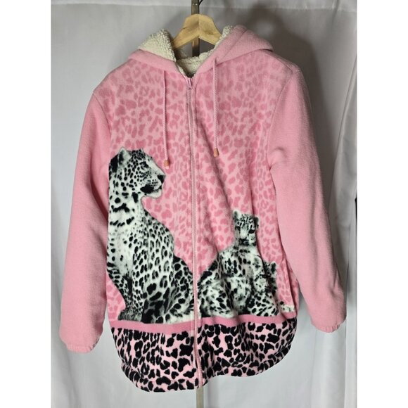 Vintage Y2K Classic Editions Shepra Lined Pink Snow Tiger Print Zip Jacket-SMALL - Picture 15 of 16